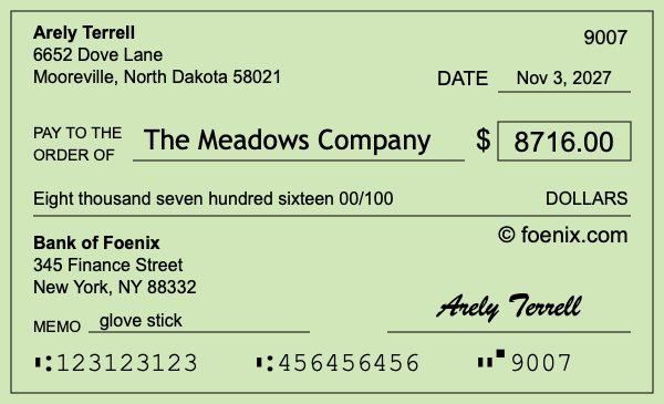 How to write a check for $8,716