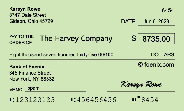 How to write a check for $8,735