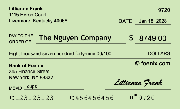 How to write a check for $8,749