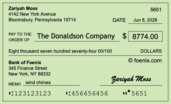 How to write a check for $8,774