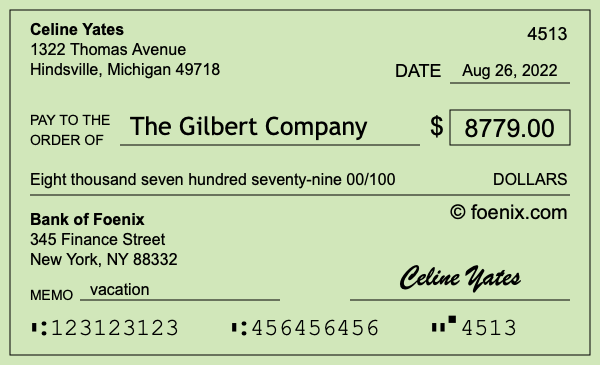 How to write a check for $8,779