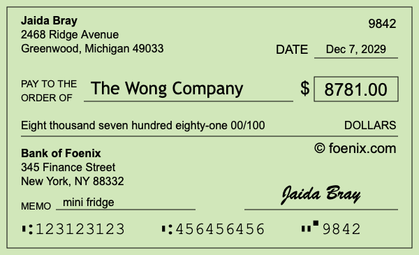 How to write a check for $8,781