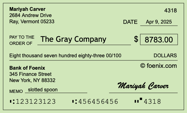 How to write a check for $8,783