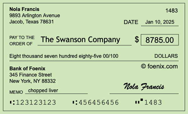 How to write a check for $8,785