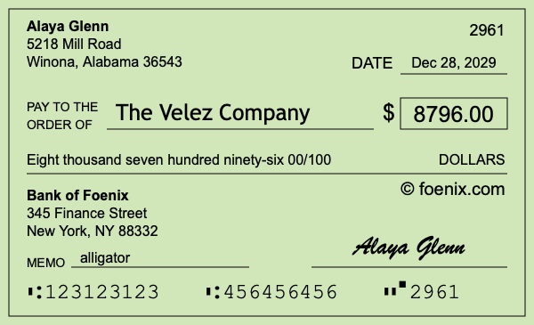 How to write a check for $8,796