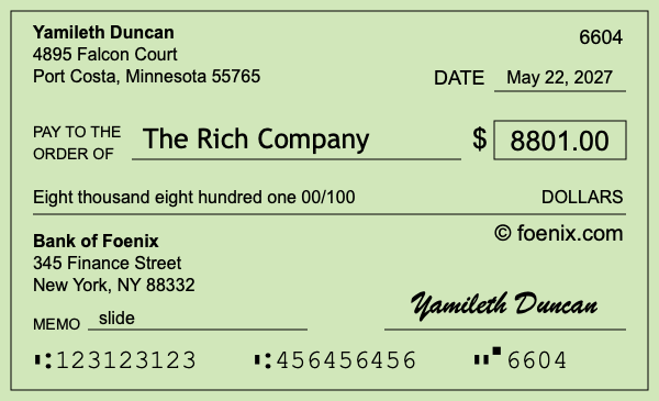How to write a check for $8,801