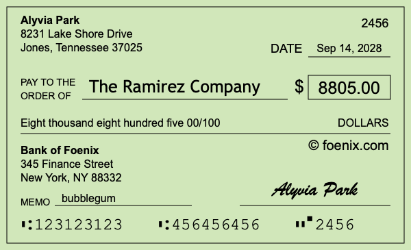 How to write a check for $8,805