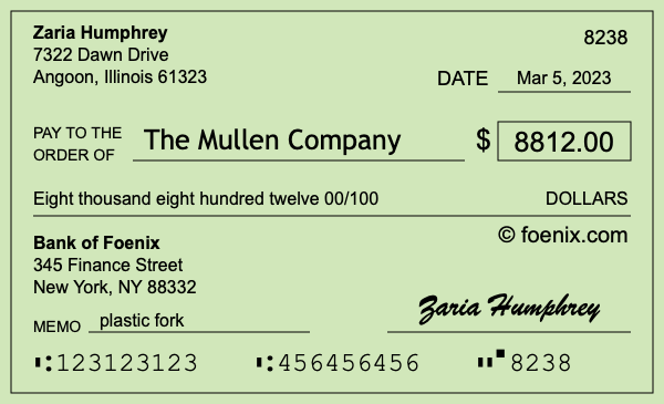 How to write a check for $8,812