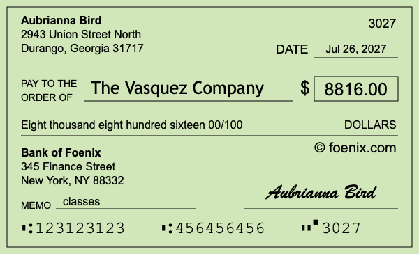 How to write a check for $8,816