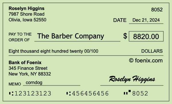 How to write a check for $8,820