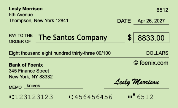 How to write a check for $8,833