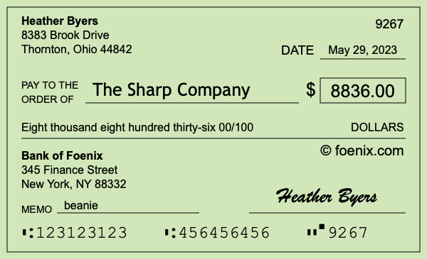 How to write a check for $8,836