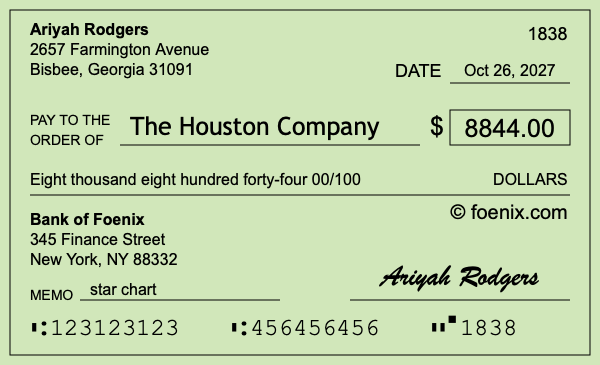 How to write a check for $8,844