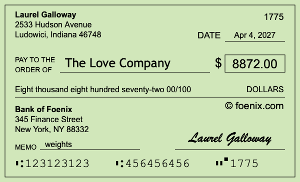 How to write a check for $8,872
