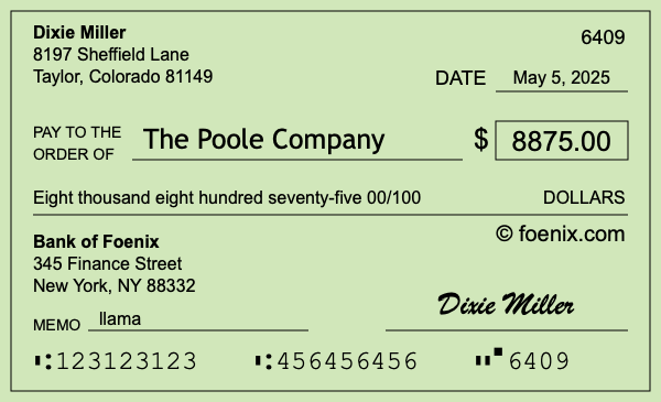How to write a check for $8,875