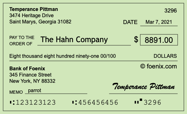 How to write a check for $8,891