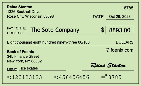 How to write a check for $8,893