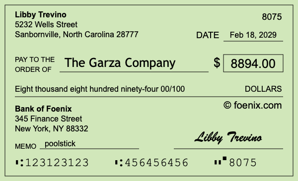 How to write a check for $8,894