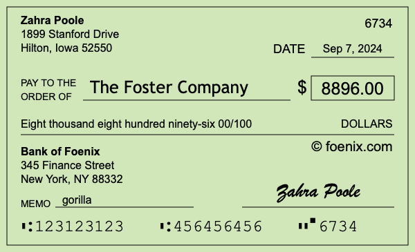 How to write a check for $8,896