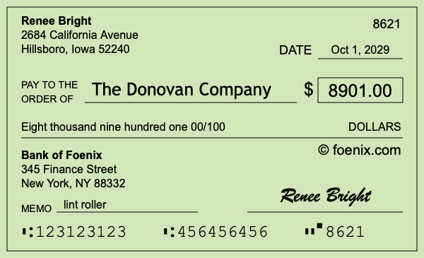 How to write a check for $8,901