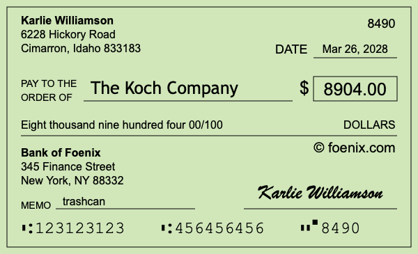 How to write a check for $8,904