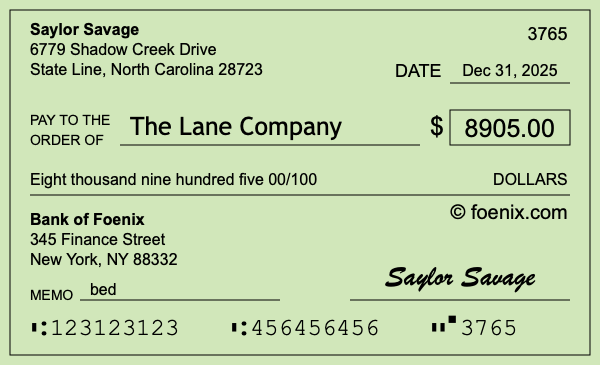How to write a check for $8,905