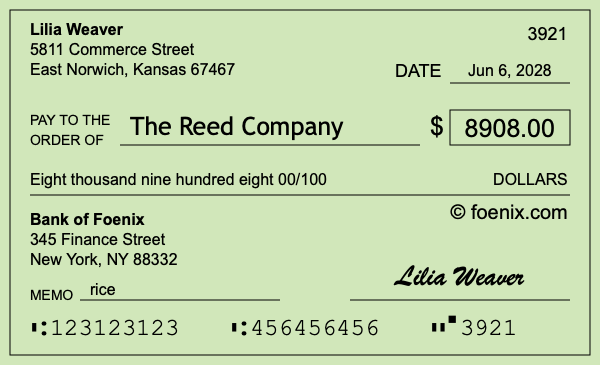 How to write a check for $8,908