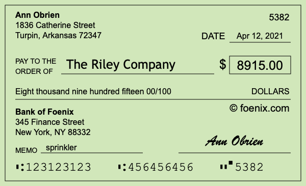How to write a check for $8,915