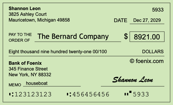 How to write a check for $8,921