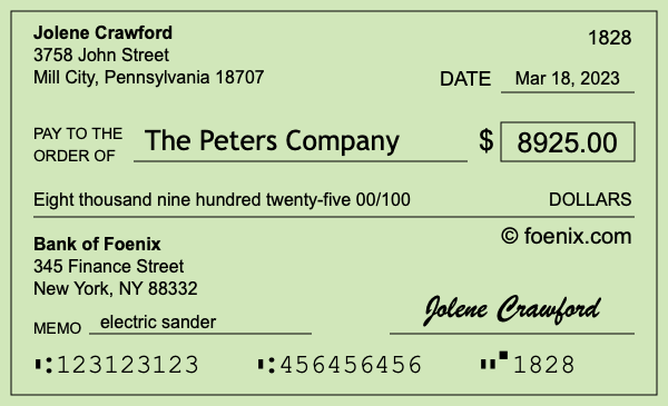 How to write a check for $8,925
