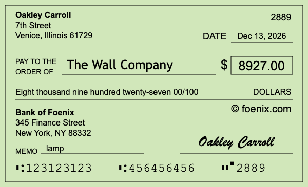 How to write a check for $8,927