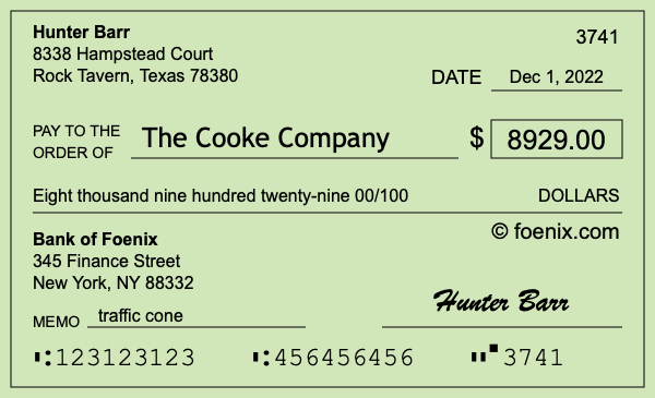 How to write a check for $8,929