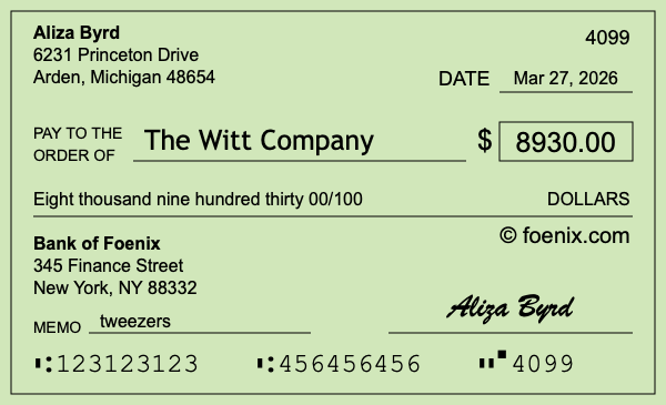 How to write a check for $8,930