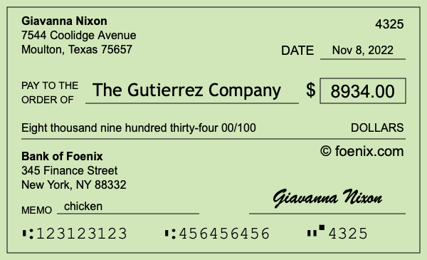 How to write a check for $8,934