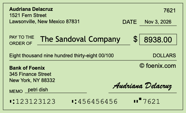 How to write a check for $8,938