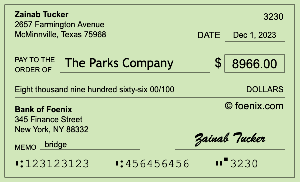 How to write a check for $8,966