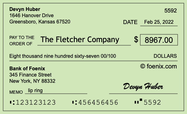 How to write a check for $8,967