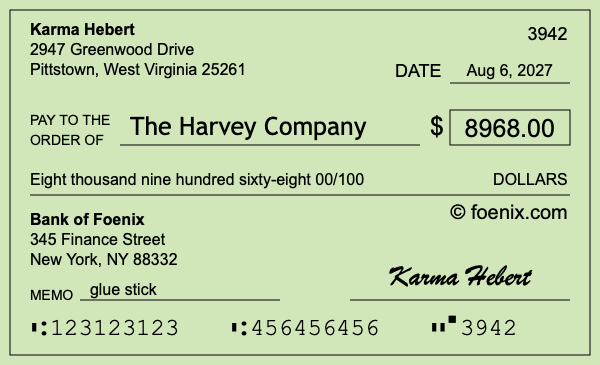 How to write a check for $8,968