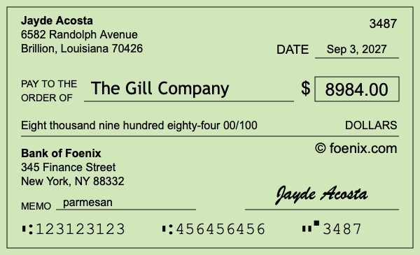 How to write a check for $8,984