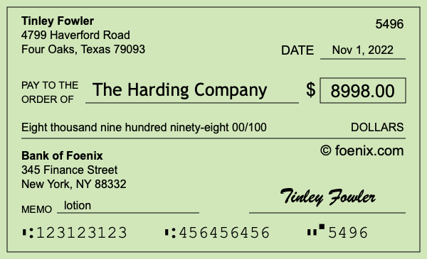 How to write a check for $8,998
