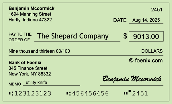 How to write a check for $9,013