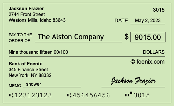 How to write a check for $9,015