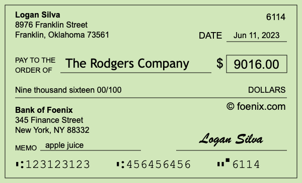 How to write a check for $9,016