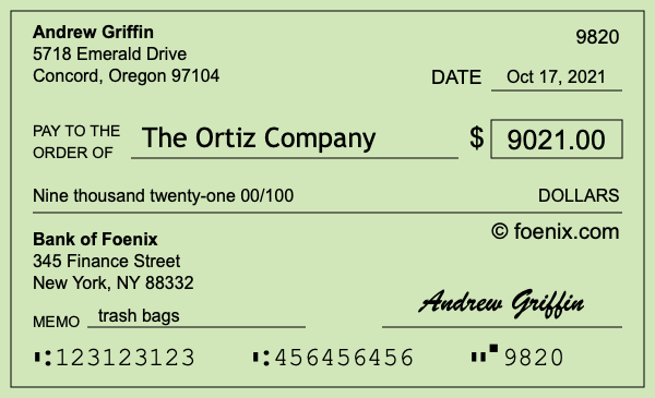 How to write a check for $9,021