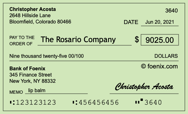 How to write a check for $9,025