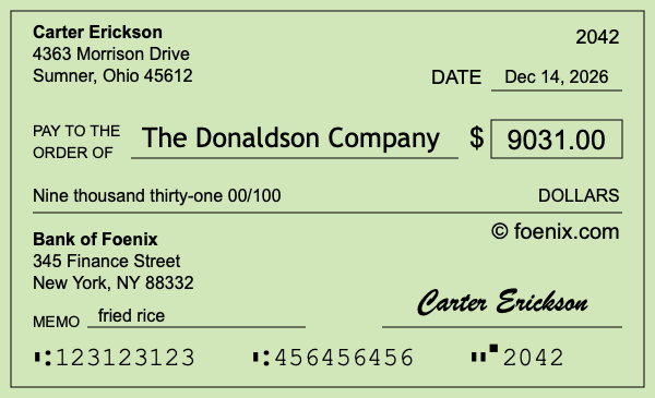 How to write a check for $9,031
