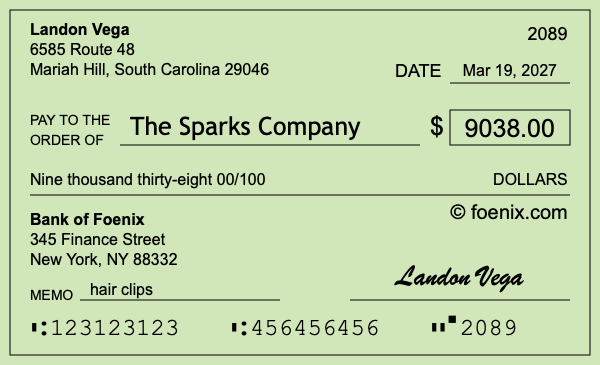How to write a check for $9,038