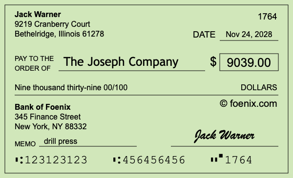 How to write a check for $9,039