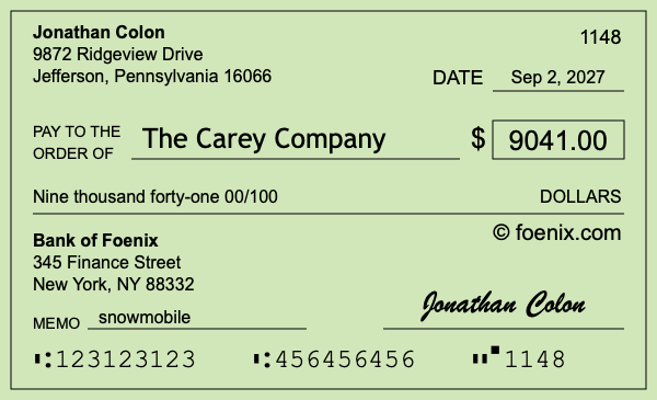 How to write a check for $9,041