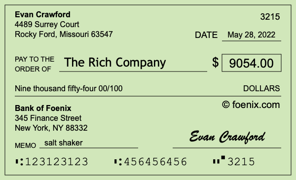 How to write a check for $9,054